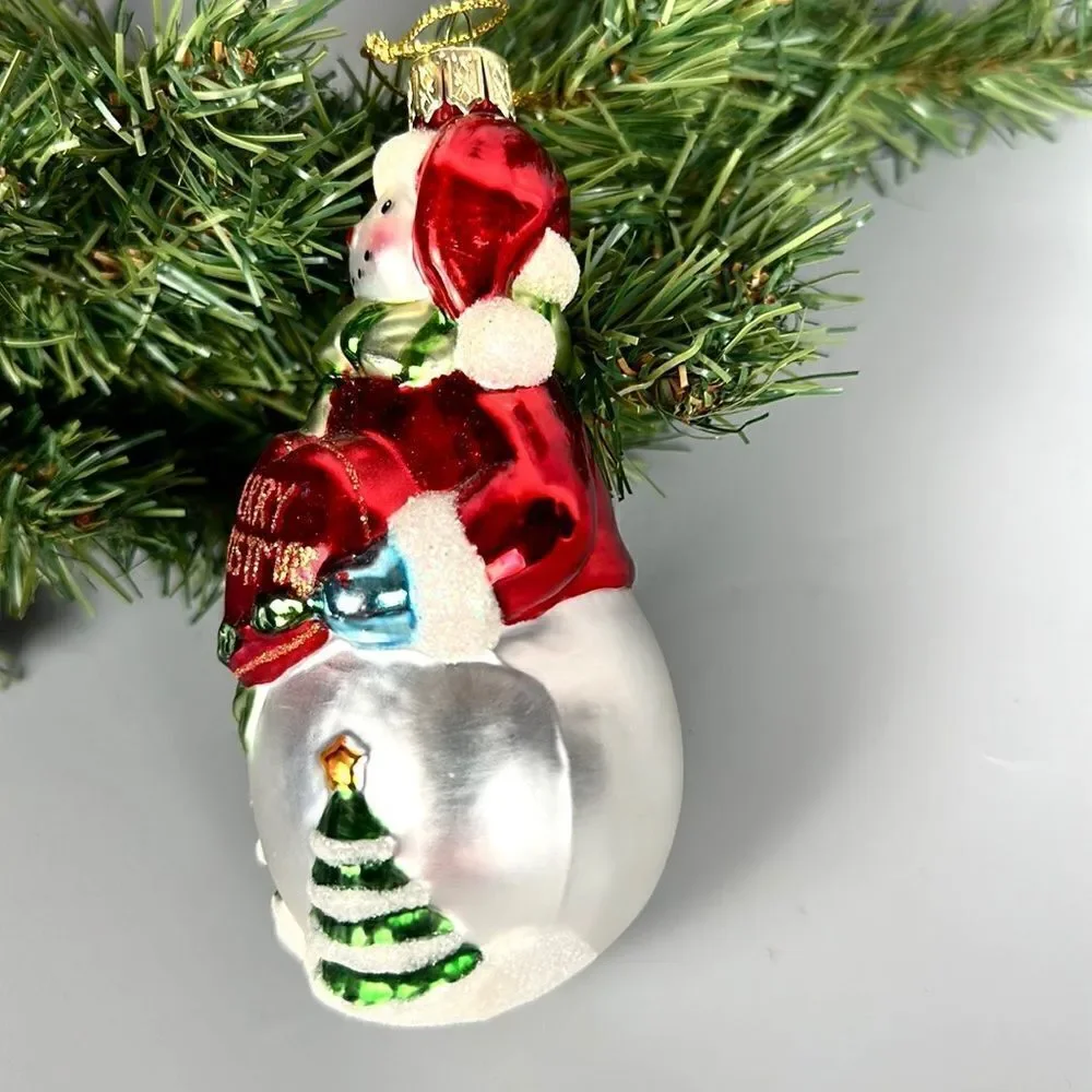 Lao Mai Christmas Ornament Blown Glass Snowman Holding Heart Holiday 5